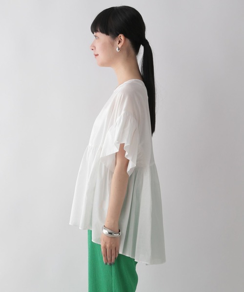 LOWRYS FARM シャツ ブラウス ボイルフリルチュニックシャツ