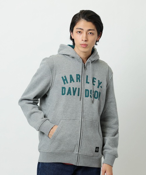 〈ハーレーダビッドソン〉ジップパーカー　両面プリント　M ブルーグレー系　p Harley Davidson（ハーレー・ダビッドソン） パーカー ステープル