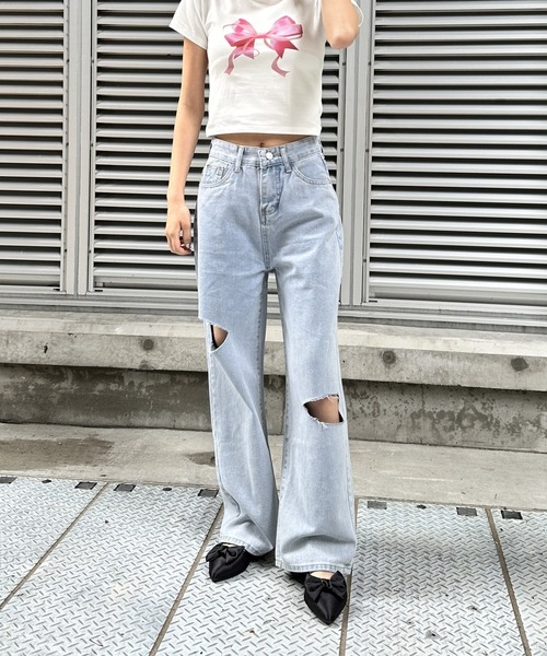 ジーンズ デニム デニムパンツ サイドスリットデニムパンツ
