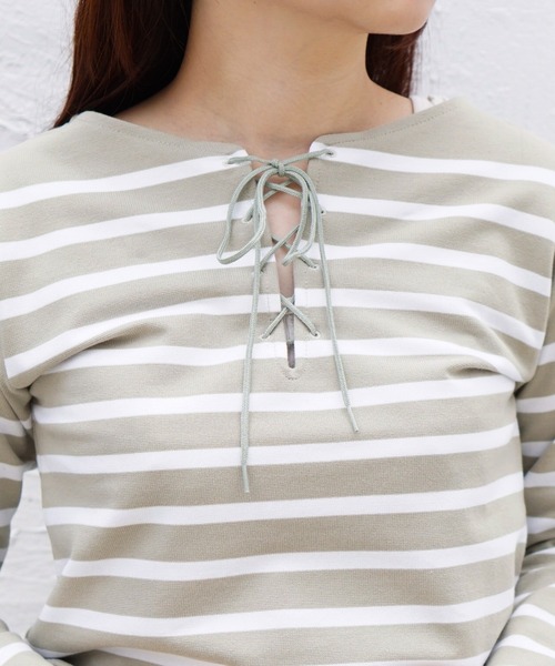 tシャツ 「YOUNG ＆ OLSEN The DRYGOODS STORE」/BASQUE LACE-UP LS TEE レディース メンズ ヤングアンドオルセン バスク スリット スリーブ Tシャツ