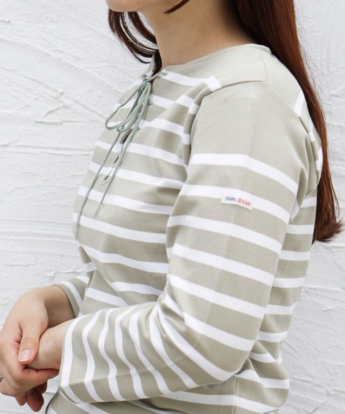 tシャツ 「YOUNG ＆ OLSEN The DRYGOODS STORE」/BASQUE LACE-UP LS TEE レディース メンズ ヤングアンドオルセン バスク スリット スリーブ Tシャツ