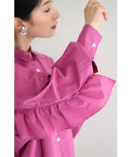 cawaii ブラウス シャツ アシンメトリーなバックフリルのカラーシャツ