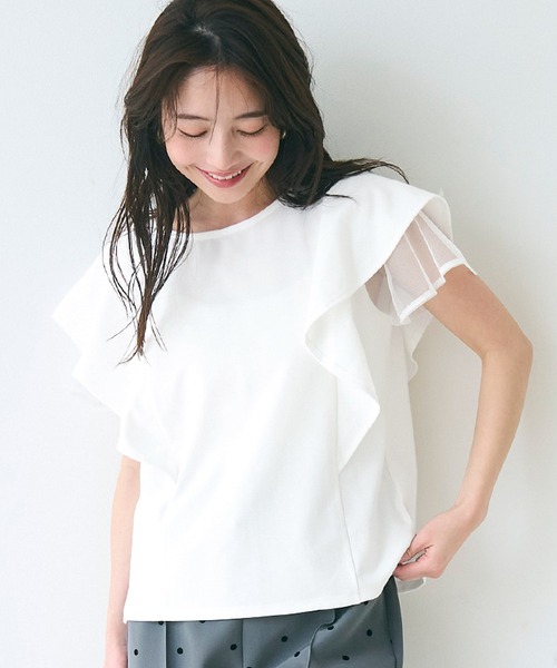tシャツ チュールレイヤード カットソー レディース 楽天市場】カットソー レディース 春夏 チュールレイヤードT