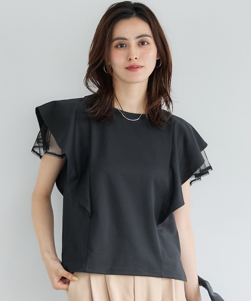 tシャツ チュールレイヤード カットソー レディース coca tシャツ チュールレイヤードトップス レディース