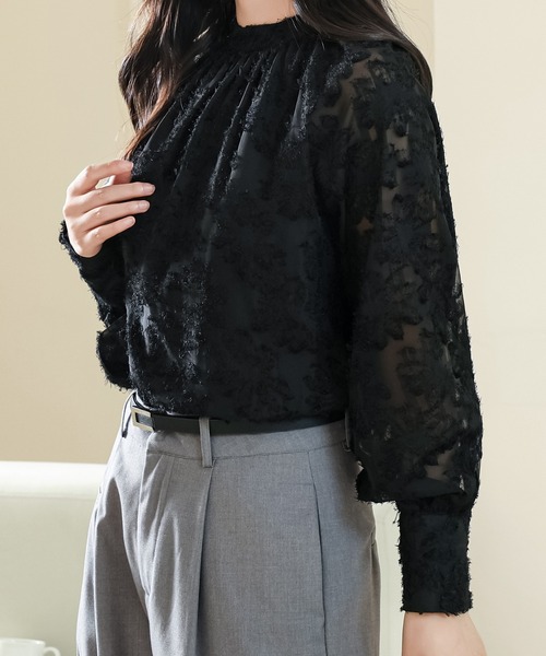 新品 ★ ロイスクレヨン フラワーシャツ 花柄 ボリューム袖 ブラウス 黒 Lace Ladies（レースレディース） ブラウス シャツ 花柄 シャギー