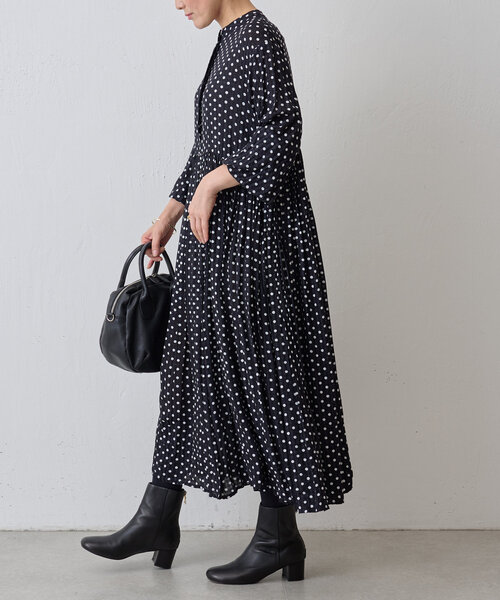 ワンピース 「3サイズ展開」ドットギャザーワンピース レディース  