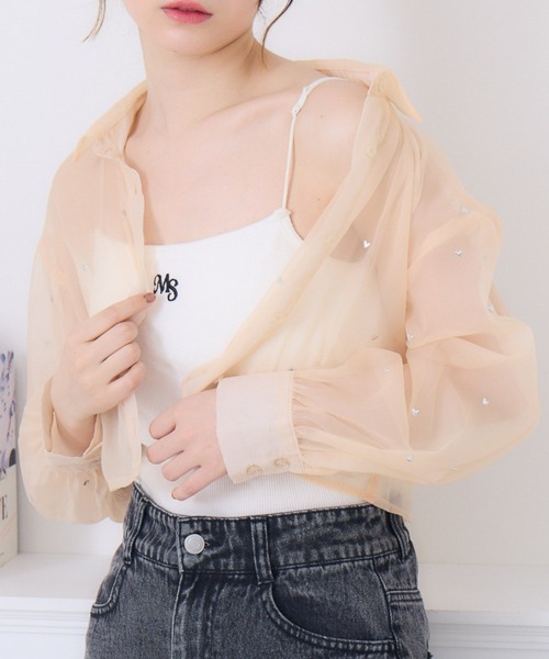 ブラウス シャツ HEART NECK MINIMAL JACKET/ハートネックミニマルジャケット レディース Emsexcite ブラウス シャツ ハートシアーSH レディース