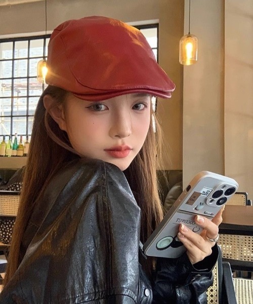 SHEENA 帽子 ベレー帽 フェイクレザーハンチング帽 レディース