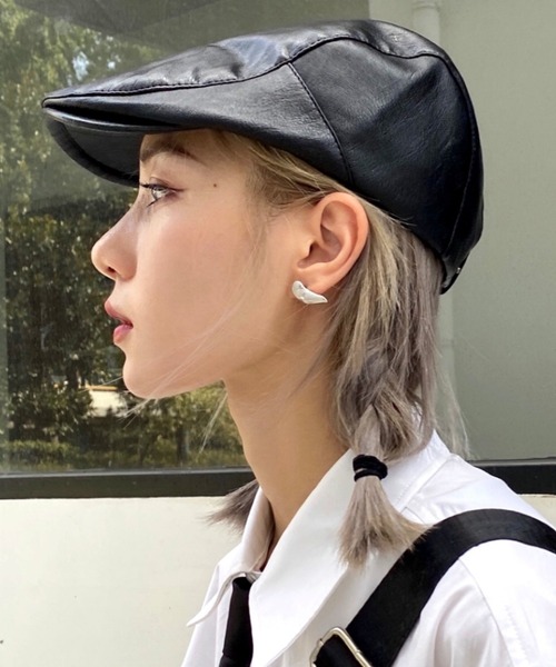 SHEENA 帽子 ベレー帽 フェイクレザーハンチング帽 レディース
