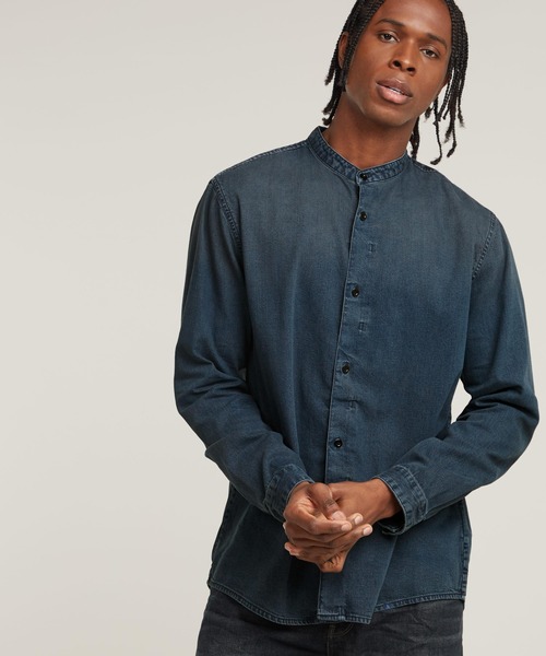 G-STAR RAW シャツ CORRECT SHIRT/スタンドカラーデニムシャツ メンズ