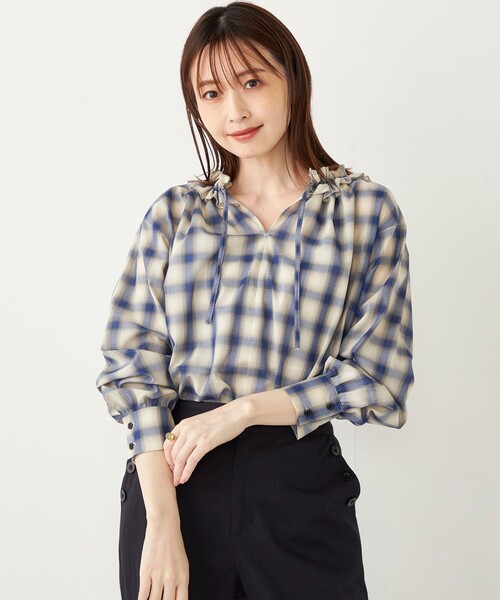 シップス SHIPS チェック柄 クルーネック ブラウス SHIPS（シップス 