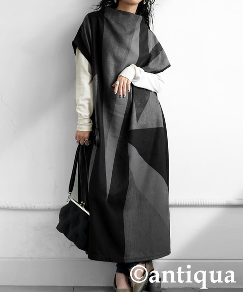 ビュルデサボン　幾何学柄ワンピース LASUD｜バックリボン幾何学柄ワンピース | Rakuten Fashion(楽天