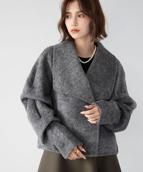 LOWO ピーコート pコート ウールコート ビッグカラーショートコート