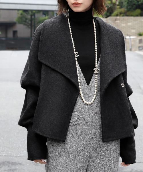 LOWO ピーコート pコート ウールコート ビッグカラーショートコート