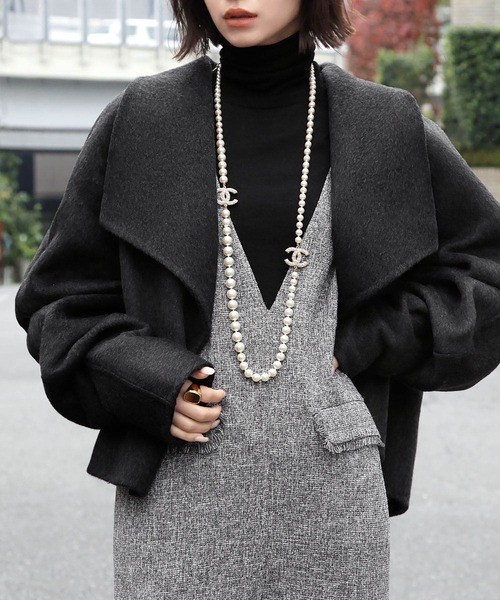 LOWO ピーコート pコート ウールコート ビッグカラーショートコート