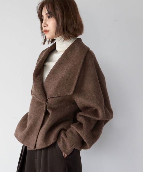 LOWO ピーコート pコート ウールコート ビッグカラーショートコート