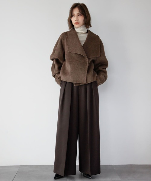 LOWO ピーコート pコート ウールコート ビッグカラーショートコート