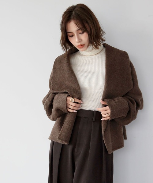 LOWO ピーコート pコート ウールコート ビッグカラーショートコート