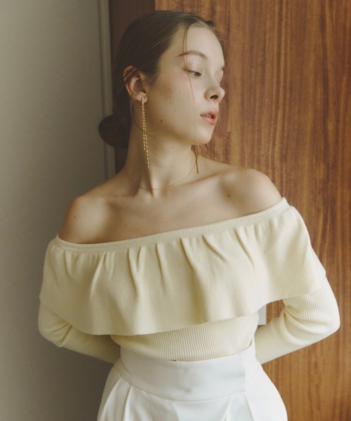 ánuans オフショルダー ニット セーター Luan（ルアン） ニット セーター 「Luan」フリルオフショルダーニット