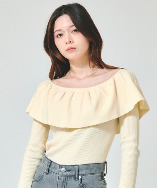 Luan（ルアン） ニット セーター 「Luan」フリルオフショルダーニット