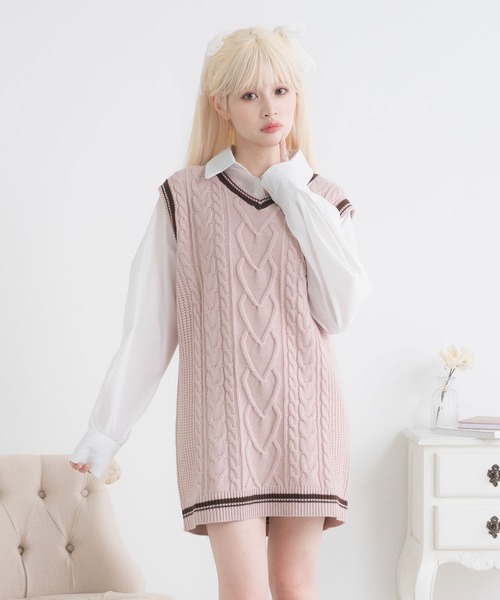 DearMyLoveRose ワンピース シャツドッキングニットベストワンピース