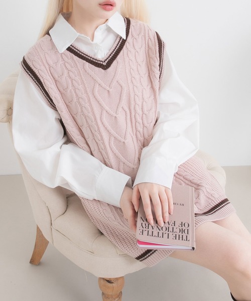 DearMyLoveRose ワンピース シャツドッキングニットベストワンピース