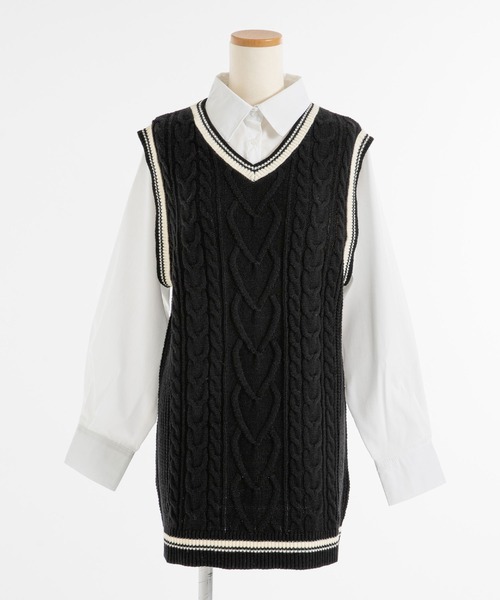 DearMyLoveRose ワンピース シャツドッキングニットベストワンピース