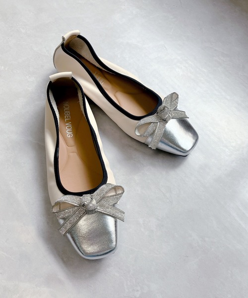 ヌーベルヴォーグ リラックス（NOUBEL VOUG Relax）/【25秋冬新作】スクエアトゥ リボン フラット レザーパンプス Noubel Voug Relax（ヌーベルヴォーグリラックス） パンプス スクエア