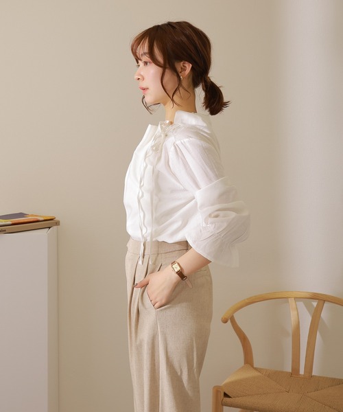 ブラウス シャツ gather neck tie blouse /ギャザーネックリボン