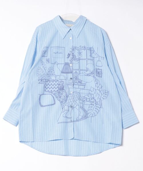 iS ScoLar ブラウス シャツ 551207：春の朝プリント ストライプ
