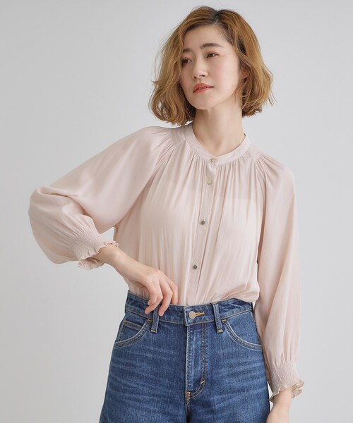 lourenドローストリング サテンブラウス grove ブラウス シャツ 「デイリーから特別な日まで」華やかさを
