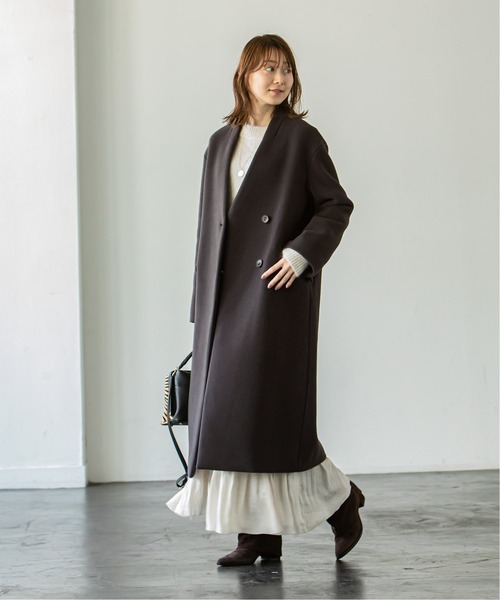 NOBLE（ノーブル） ノーカラーコート 32 ベージュ レディース