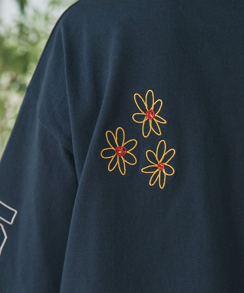 tシャツ 配色 落書き刺繍 オーバーサイズ 半袖Tシャツ