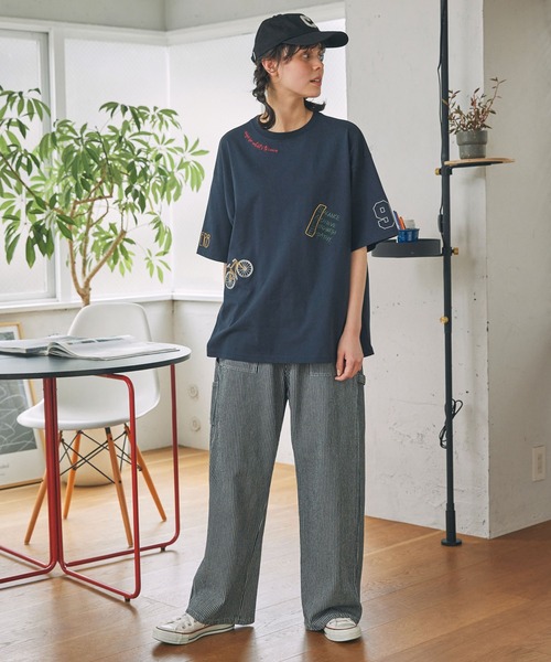 tシャツ Tシャツ　半袖 レディース メンズ tシャツ 配色 落書き刺繍 オーバーサイズ 半袖Tシャツ