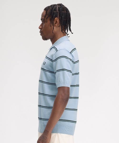 FRED PERRY ストライプ ニットポロシャツ L FRED PERRY ポロシャツ Striped Knitted Polo Shirt／ストライプ