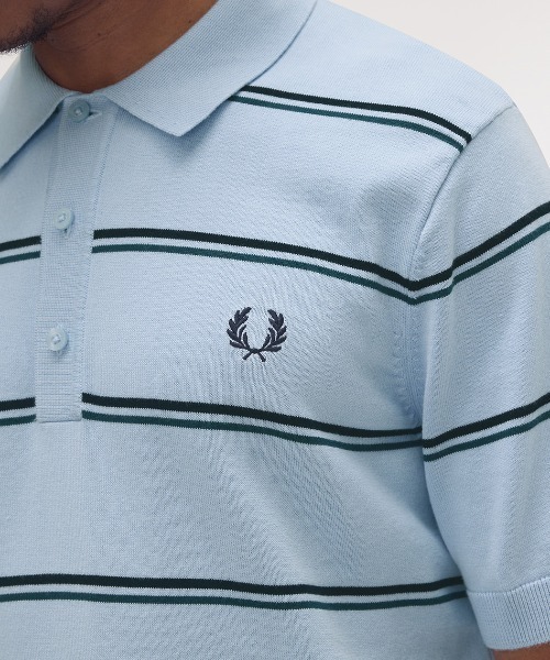 FRED PERRY ストライプ ニットポロシャツ L FRED PERRY ポロシャツ Striped Knitted Polo Shirt／ストライプ