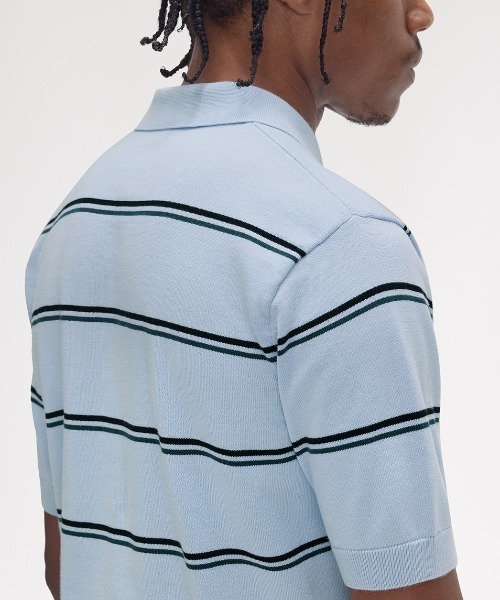 FRED PERRY ストライプ ニットポロシャツ L FRED PERRY ポロシャツ Striped Knitted Polo Shirt／ストライプ