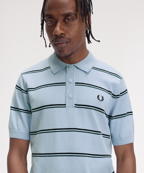 フレッドペリー　ニットポロシャツ　KNIT POLO SHIRT FRED PERRY（フレッドペリー） ポロシャツ Striped Knitted Polo Shirt