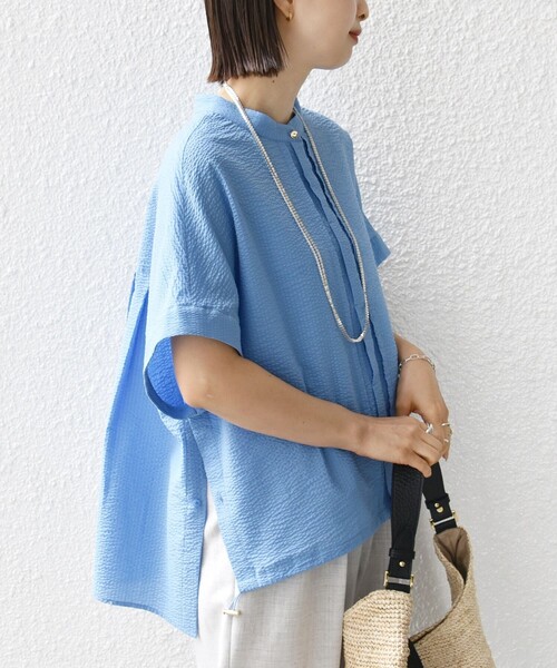 プラージュ　Linen Dolman シャツ　長袖　手洗い可能　サックスブルー SHIPS ブラウス シャツ 「手洗い可能」サッカー 裾 ドロスト