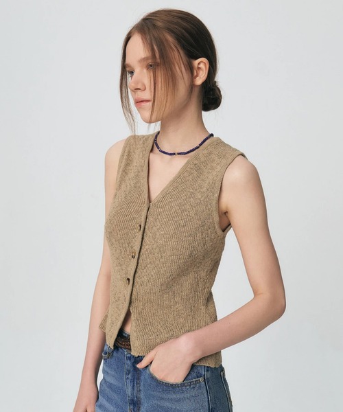 ベスト ジレ KUME/クメ Fitted Button Knitted Vest ベスト レディース