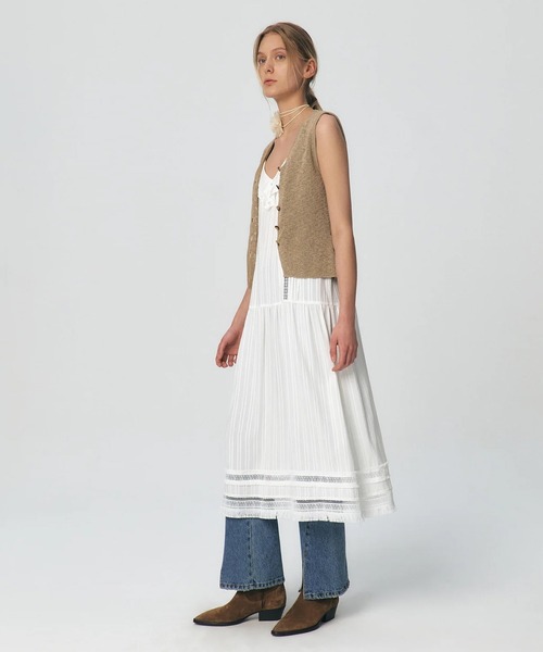 KUME ノースリーブ ベスト ホワイト KUME ベスト ジレ 夏 KUME/クメ Fitted Button Knitted Vest ベスト