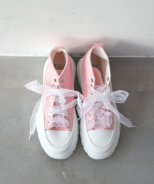 ピンク レース スニーカー リボン付き 未使用品 VANS キッズ スニーカー ハイカット ピンク リボン
