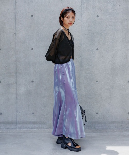 249○ SEE BY CHLOE パープル フレアスカート リボン付き 4 マリンチュールリボンスカート[品番：IGAW0006394]｜axes femme