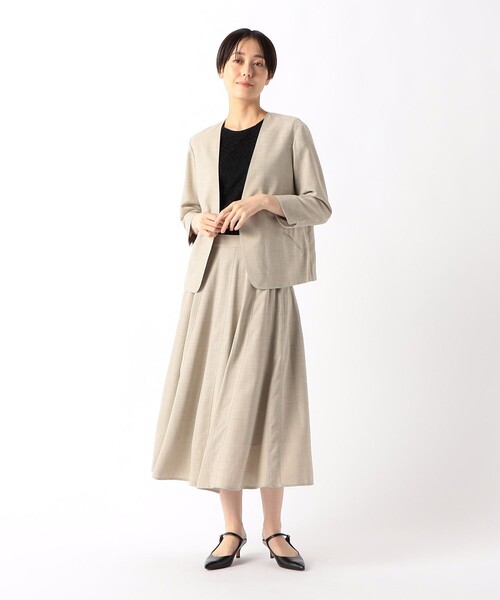ジャケット ノーカラージャケット 「セットアップ対応」ナチュラルオックス ジャケット レディースの画像