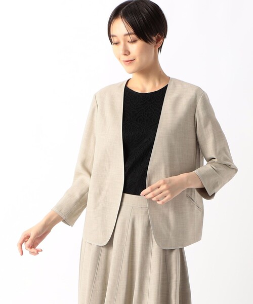 ジャケット ノーカラージャケット 「セットアップ対応」ナチュラルオックス ジャケット レディースの画像