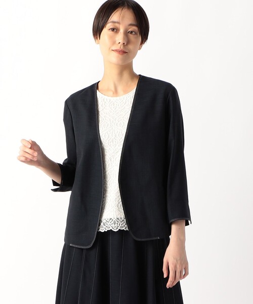 ジャケット ノーカラージャケット 「セットアップ対応」ナチュラルオックス ジャケット レディースの画像