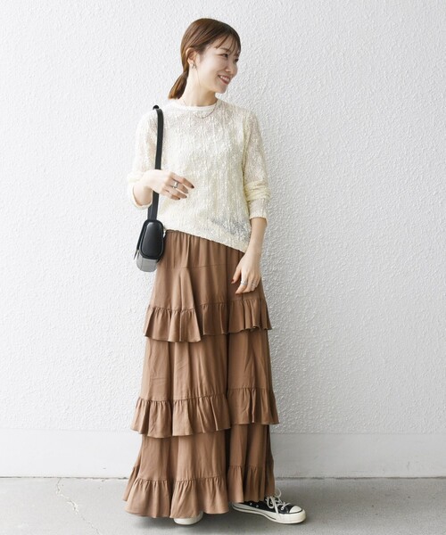 シップス エニィ（SHIPS any）/SHIPS any:〈洗濯機可能〉ティアード ラッフル マキシ スカート SHIPS any スカート any:「洗濯機可能」ティアード ラッフル マキシ