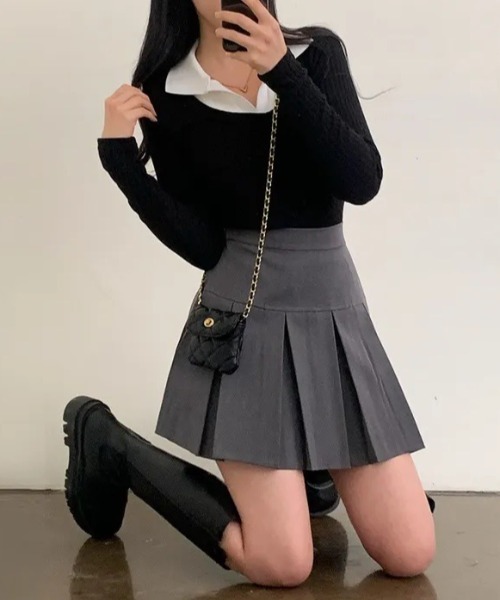 スカート ボックスプリーツミニスカート インナーパンツ付き