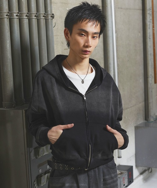 パーカー ヘビーウエイトサンフェードショート丈ZIPパーカー「UNISEX