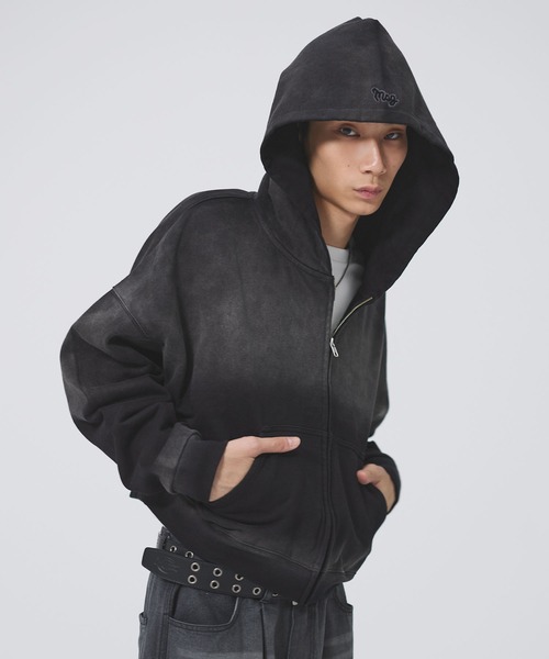 パーカー ヘビーウエイトサンフェードショート丈ZIPパーカー「UNISEX